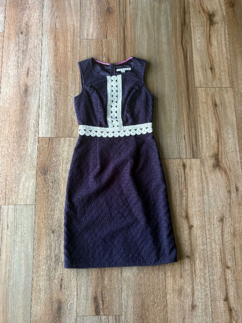 Boden Lydia Lace Dress Navy Blue with Crochet Trim Women’s Size 2R